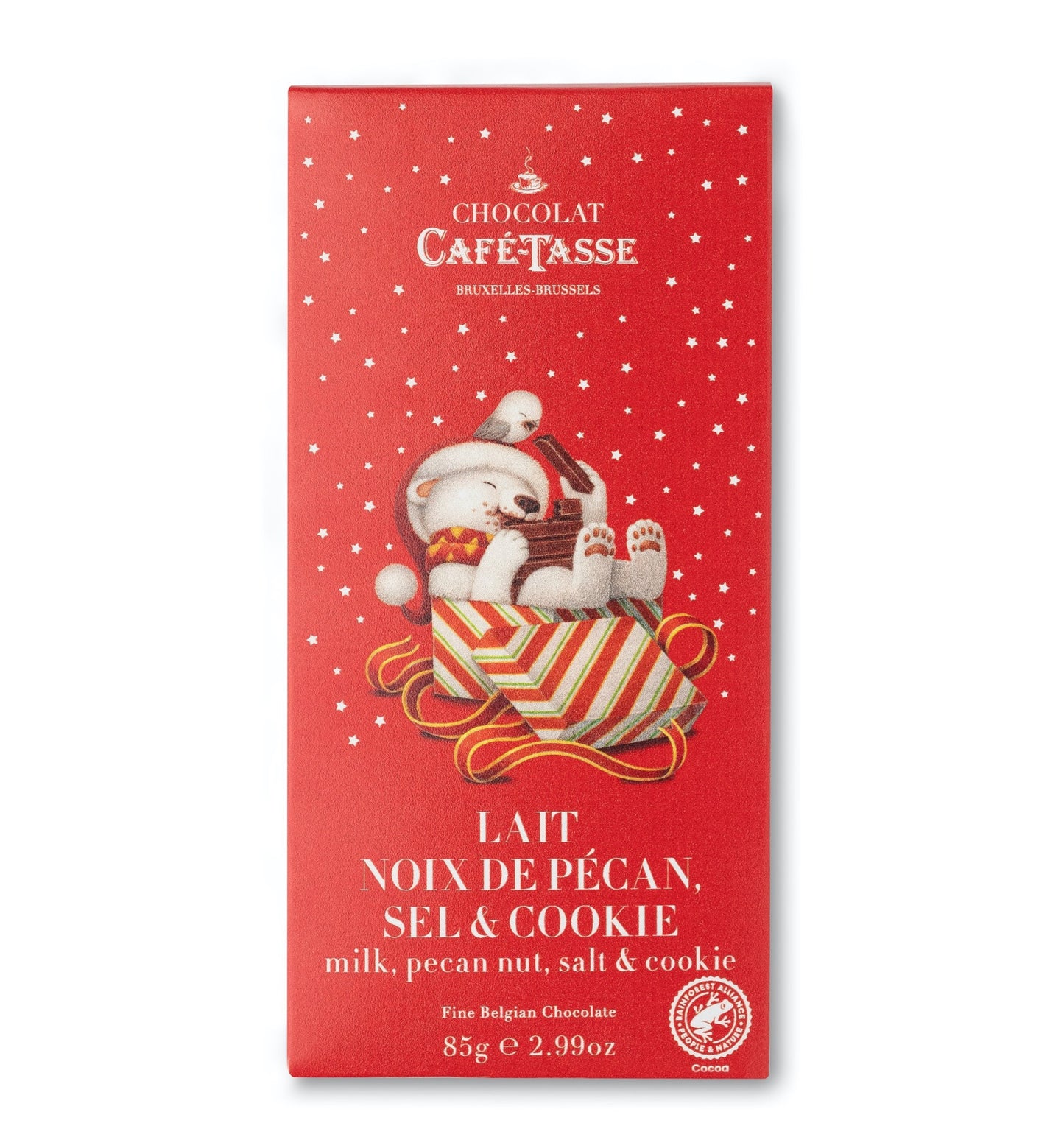 Tablette de chocolat au lait noix de pécan crispy sel - édition Noël Café Tasse