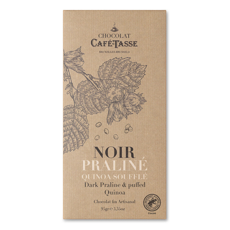 Tablette de chocolat Noir au praliné noisettes et quinoa soufflé Café Tasse