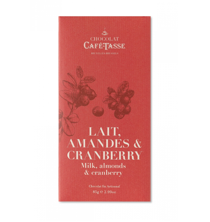 Tablette de chocolat au Lait , Amandes et Cranberry  CaféTasse