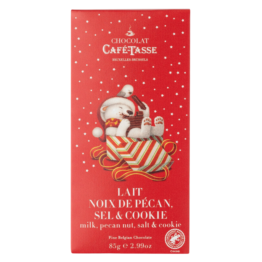 Tablette de chocolat au lait noix de pécan crispy sel édition Noël - Café Tasse
