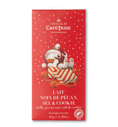 Tablette de chocolat au lait noix de pécan crispy sel - édition Noël Café Tasse